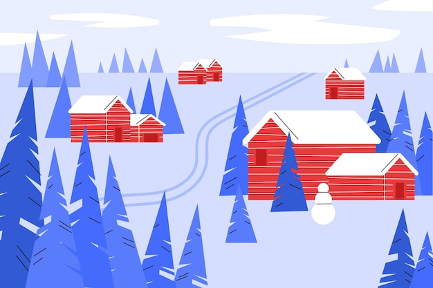 Vector hand getekend plat ontwerp winterlandschap