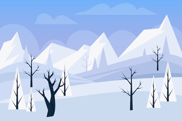 Hand getekend plat ontwerp winterlandschap