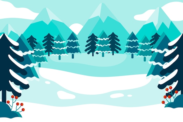 Vector hand getekend plat ontwerp winterlandschap