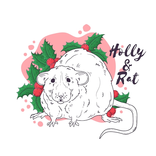 Hand getekend portret van rat in kerstmis