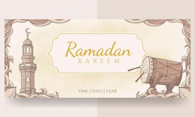 Hand getekend ramadan kareem banner