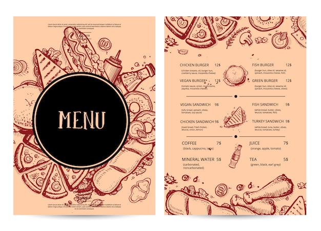 Hand getekend restaurant menu