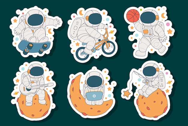 Hand getekend schattig astronaut sticker illustratie ontwerp