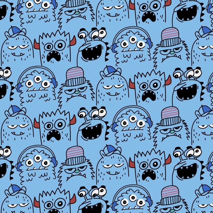 Hand getekend schattig monster patroon vector