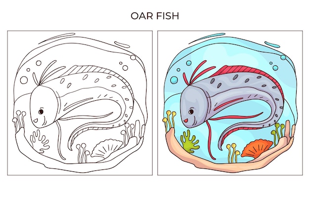 Hand getekend schattig zeedier voor kleurplaat Oarfish