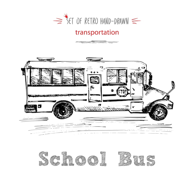 Hand getekend schoolbus symbool op witte achtergrond Met tekst School bus Vintage achtergrond Goed idee voor schoolbord design