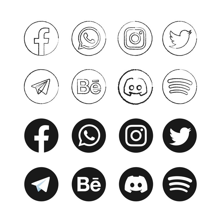 hand getekend social media-logo Premium Vector