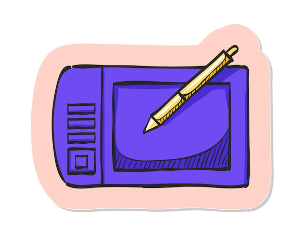 Vector hand getekend tekentablet icoon in sticker stijl vector illustratie