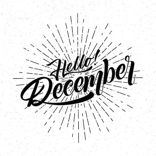 Vector hand getekend typografie belettering zin hello december geïsoleerd op de witte achtergrond