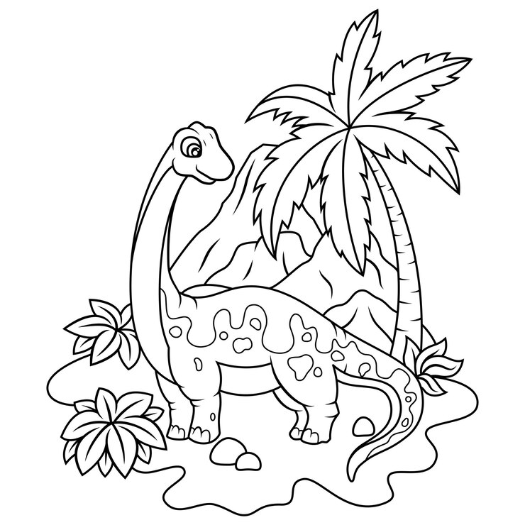 Vector hand getekend van brontosaurus lijntekeningen