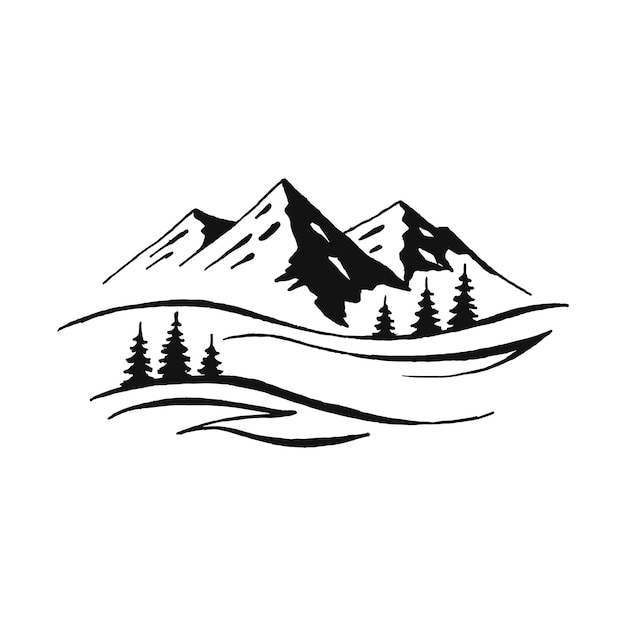 Hand getekend vectorillustratie van berglandschap.