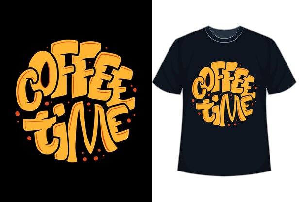 Hand getekend volumetrische belettering koffie tijd typografie ontwerp illustratie.