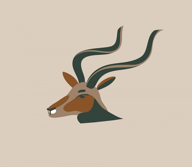 Hand getekend voorraad abstracte grafische illustratie met wilde antilope hoofd cartoon dier op achtergrond
