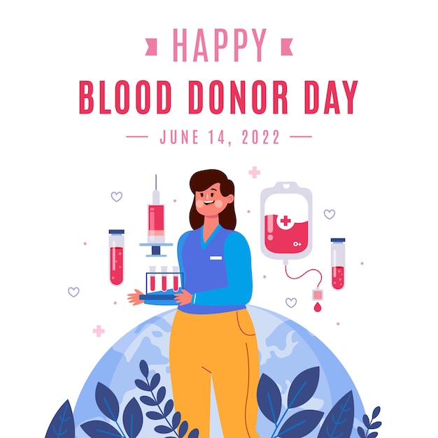 Vector hand getekend wereld bloeddonor dag illustratie