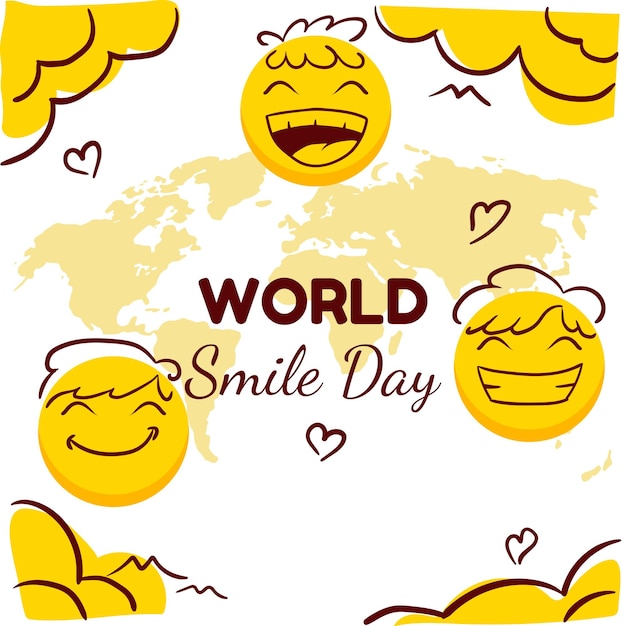 Vector hand getekend wereld glimlach dag achtergrond met doodle stijl