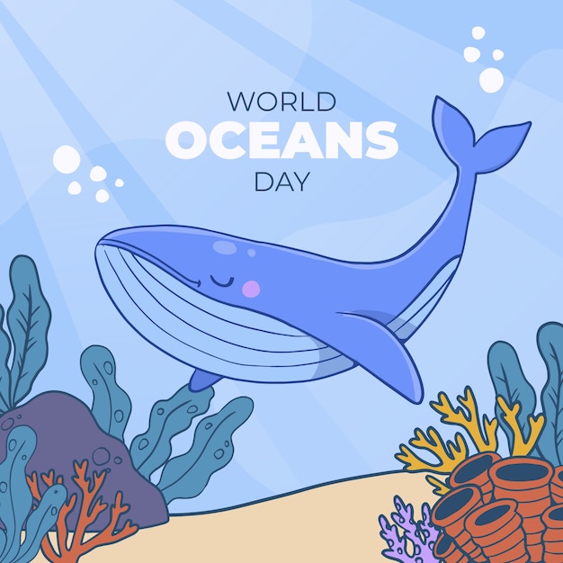 Hand getekend wereld oceanen dag illustratie