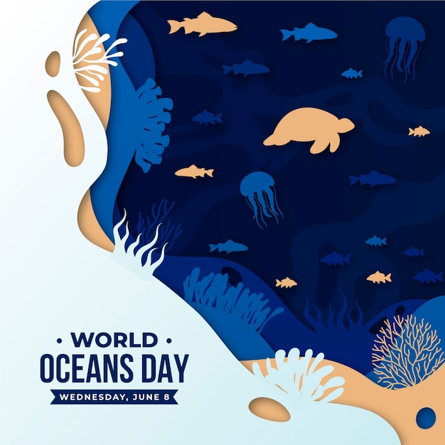 Vector hand getekend wereld oceanen dag illustratie