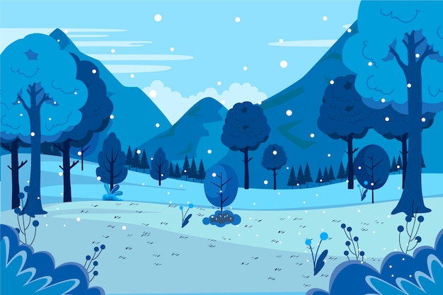 Vector hand getekend winterlandschap met bergen