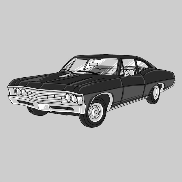 Vector hand getekend zwarte vintage muscle car