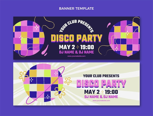 Vector hand getekende abstracte disco party horizontale banners