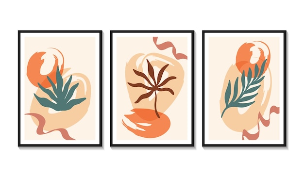 Hand getekende abstracte set boho tropische blad met kleur vorm geïsoleerd op beige achtergrond Platte vectorillustratie ontwerp voor patroon logo posters uitnodiging wenskaart