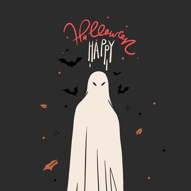 Hand getekende abstracte vector grafische clipart illustraties Halloween vakantie kostuum partij volwassen mensen tekens collectie set Griezelige Halloween poster ontwerpconcept Happy Halloween hedendaagse kunst