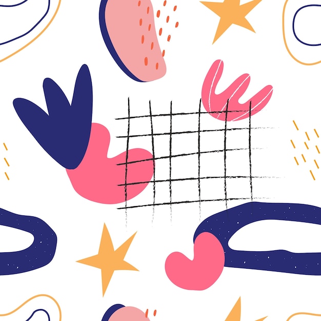 Hand getekende abstracte vormen naadloze patroon platte vectorillustratie trendy doodles met texturen