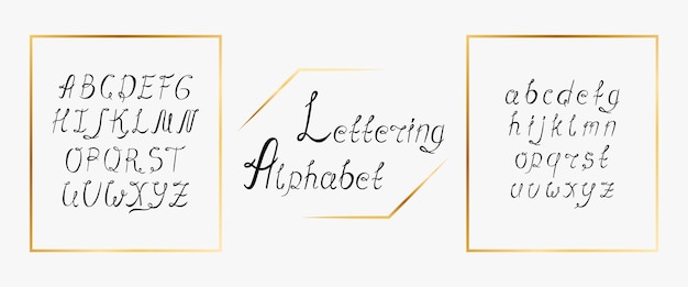 Hand getekende alfabet met kleine letters en hoofdletters ontwerp kaart bruiloft uitnodiging belettering lettertype