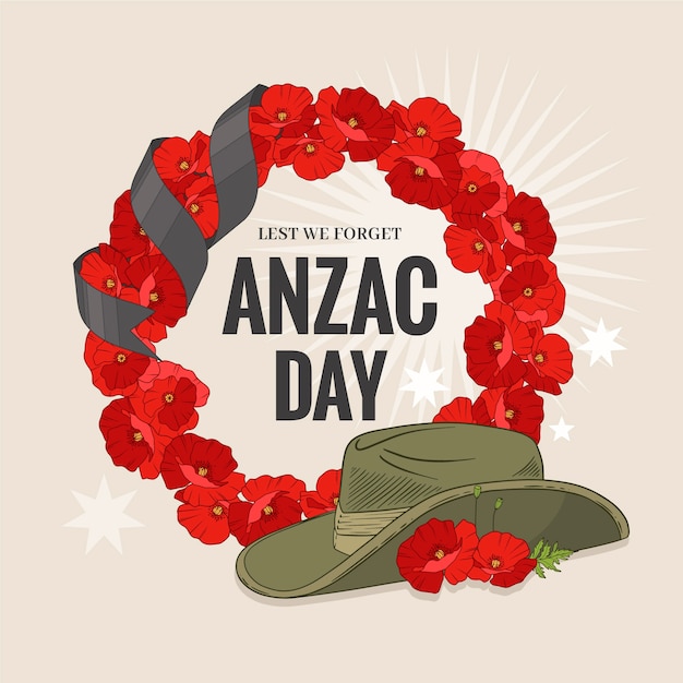 Vector hand getekende anzac dag illustratie