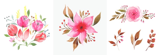 Hand getekende aquarel Floral Art set