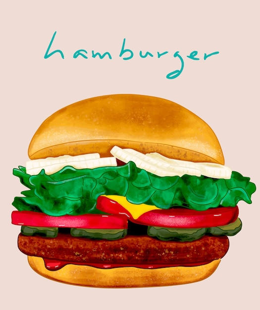 Hand getekende aquarel hamburger illustratie