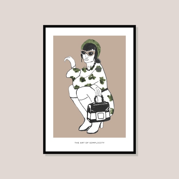 Hand getekende aquarel illustratie van het silhouet van de vrouw in de mode voor uw postercollectie