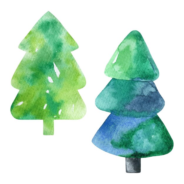 Vector hand getekende aquarel kerstboom bundel