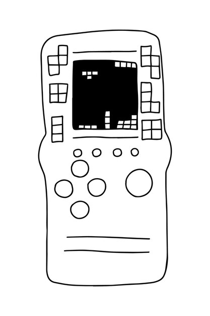 Hand getekende baksteen game console illustratie Vector retro tetris doodle