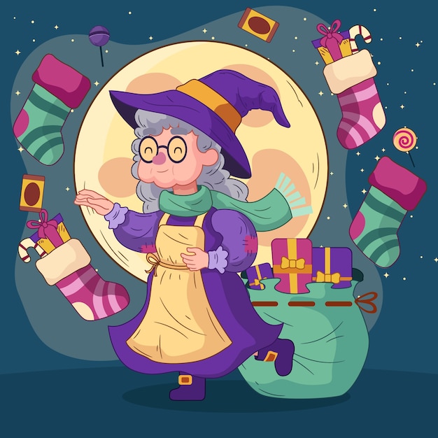 Vector hand getekende befana illustratie