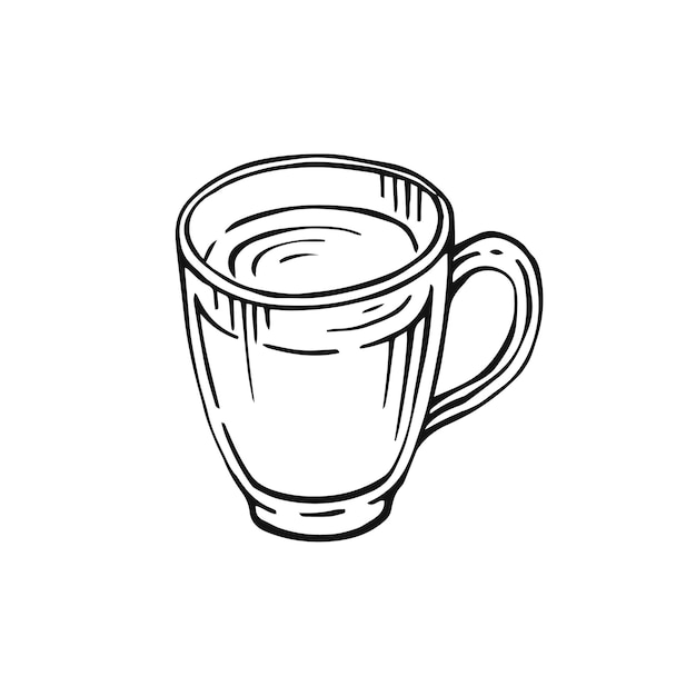 Hand getekende beker mok warme drank koffie, thee enz. Beker geïsoleerd op een witte achtergrond. Theekopje, koffiekopje. Ochtend vers drankje. Vector illustratie.