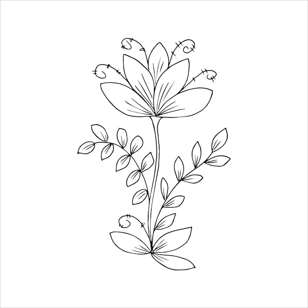 Hand getekende bloem enkele doodle element om in te kleuren, zwart-wit vectorafbeelding