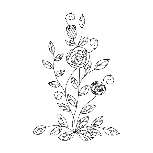 Hand getekende bloem enkele doodle element voor het kleuren van zwart-wit vector afbeelding