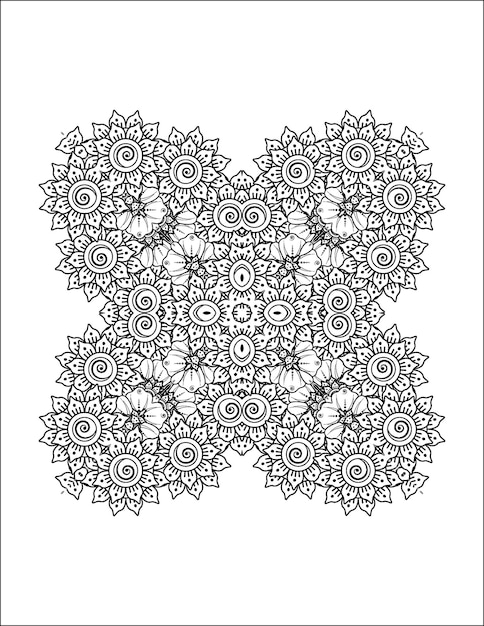 Hand getekende bloem illustratie Mandala kleurplaat voor volwassene en mandala kdp interieur