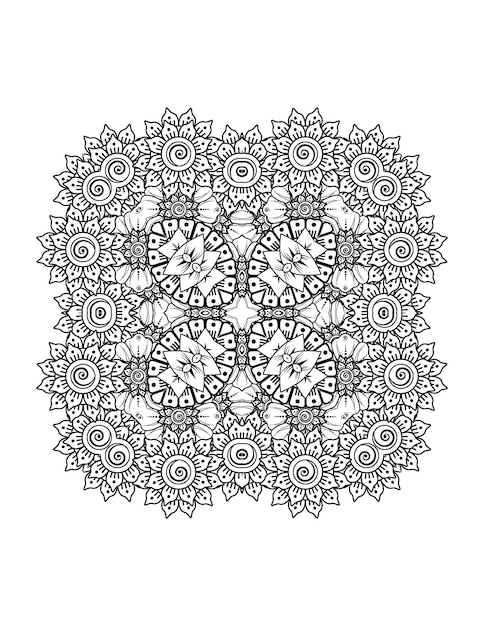 Hand getekende bloem illustratie Mandala kleurplaat voor volwassene en mandala kdp interieur