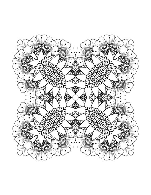 Hand getekende bloem illustratie Mandala kleurplaat voor volwassene en mandala kdp interieur
