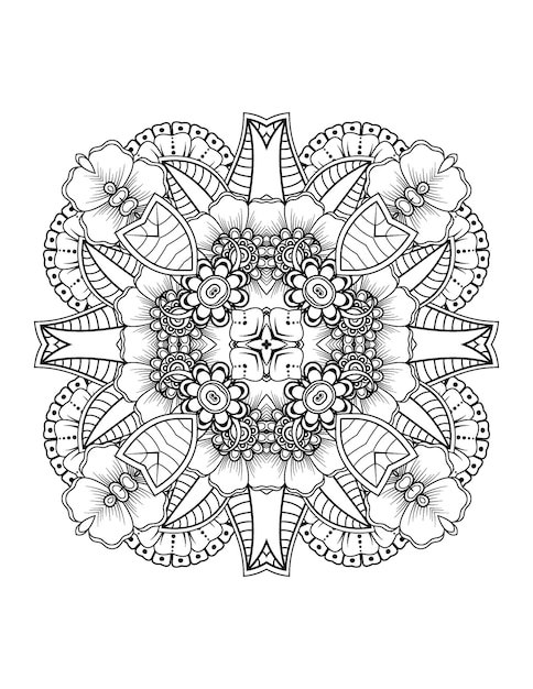 Hand getekende bloem illustratie Mandala kleurplaat voor volwassene en mandala kdp interieur