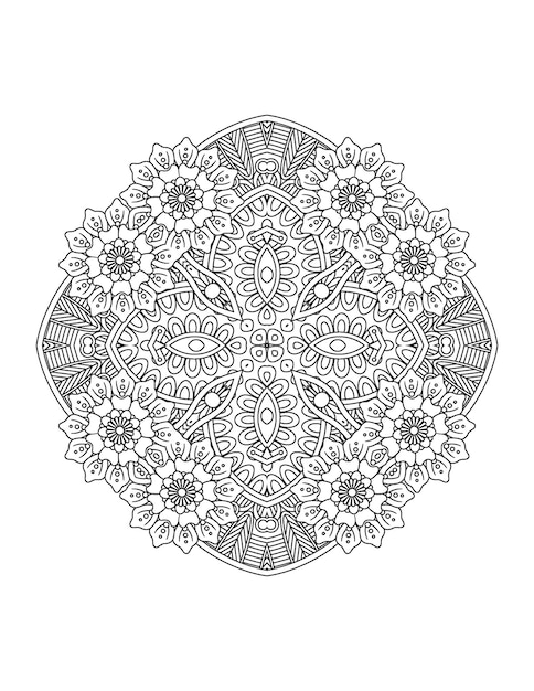 Hand getekende bloem illustratie mandala kleurplaat voor volwassene en mandala kdp interieur