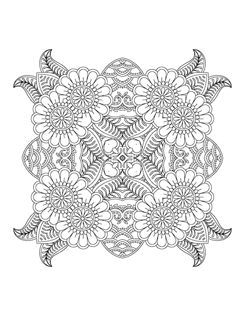 Hand getekende bloem illustratie Mandala kleurplaat voor volwassene en mandala kdp interieur
