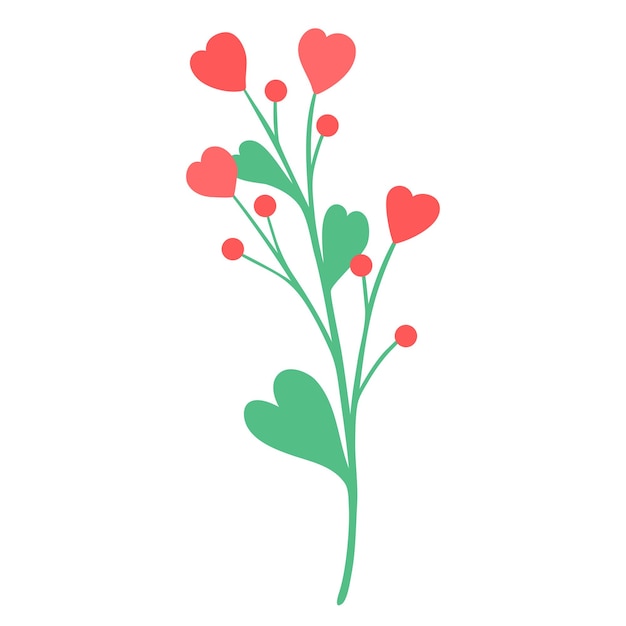 Hand getekende bloem met harten geïsoleerd op een witte achtergrond. Decoratieve doodle schets illustratie. Bloemen vectorelement.