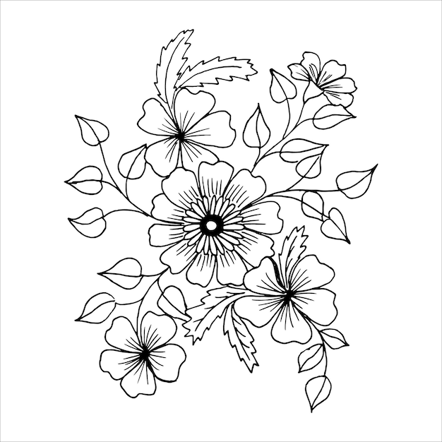 Hand getekende bloemstuk in zwart-witte kleur doodle of schets stijl vector