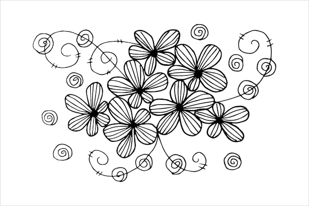 Hand getekende bloemstuk in zwart-witte kleur doodle of schets stijl