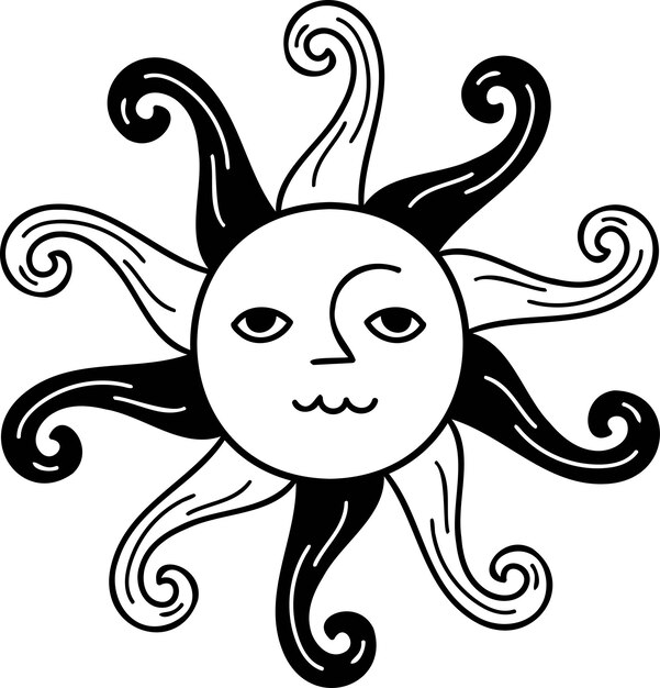 Hand getekende boho stijl zon illustratie