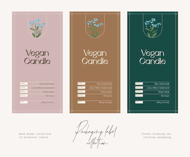 Hand getekende botanische lijn kunst vector cosmetica afdrukbare label ontwerpsjabloon