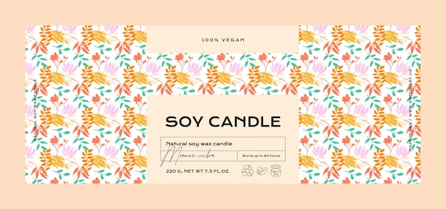 Hand getekende botanische vector cosmetica label ontwerpsjabloon voor soja kaars